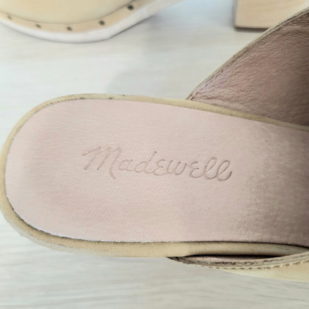Madewell Ayanna Clog Nubuck Leather Acorn Tan Beige Wooden Heel Studded 9.5 - Picture 7 of 8
